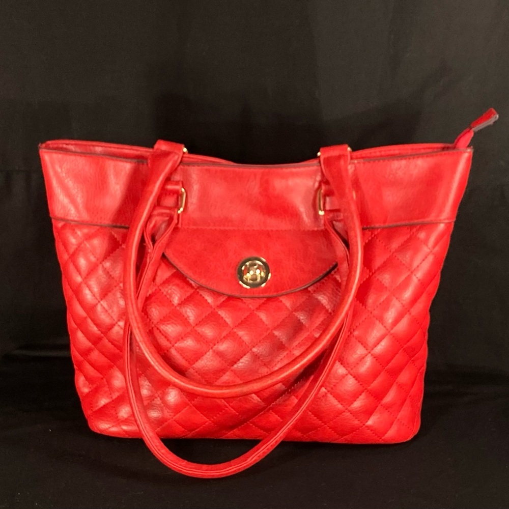 Chic Red Quilted Tote Bag